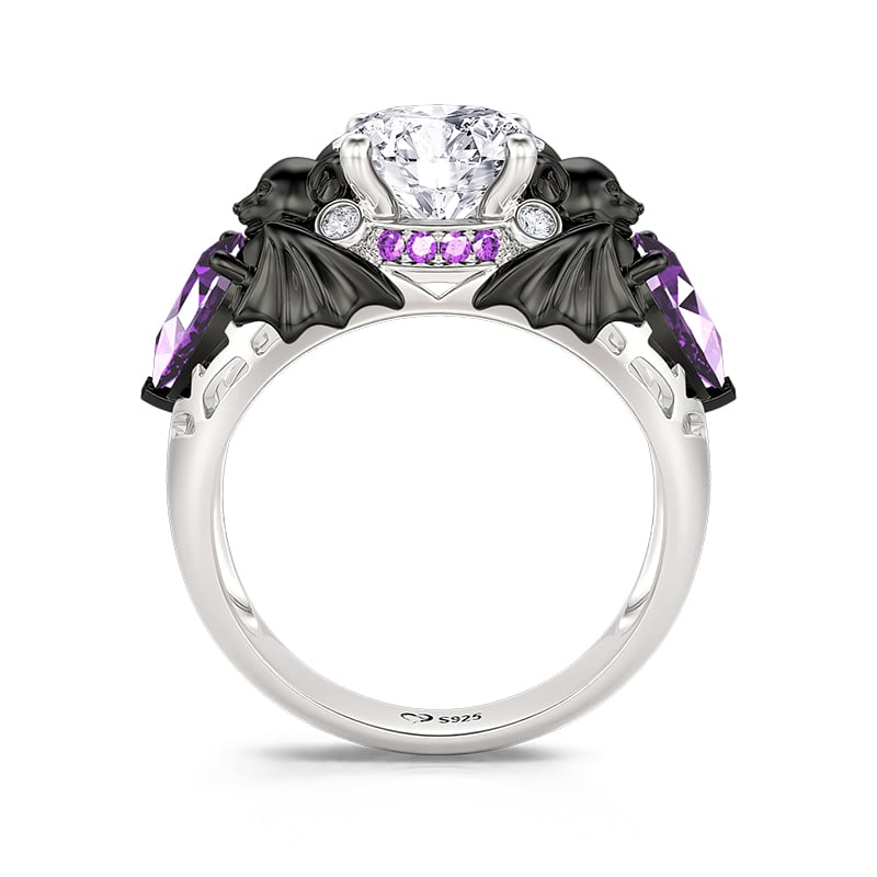 Jeulia Two Tone Black Bat Ring Sterling Silver Round Cut