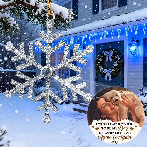 Personalized Snowflake Projection Ornament Customized Photo Memorial Gift for Pet Lovers
