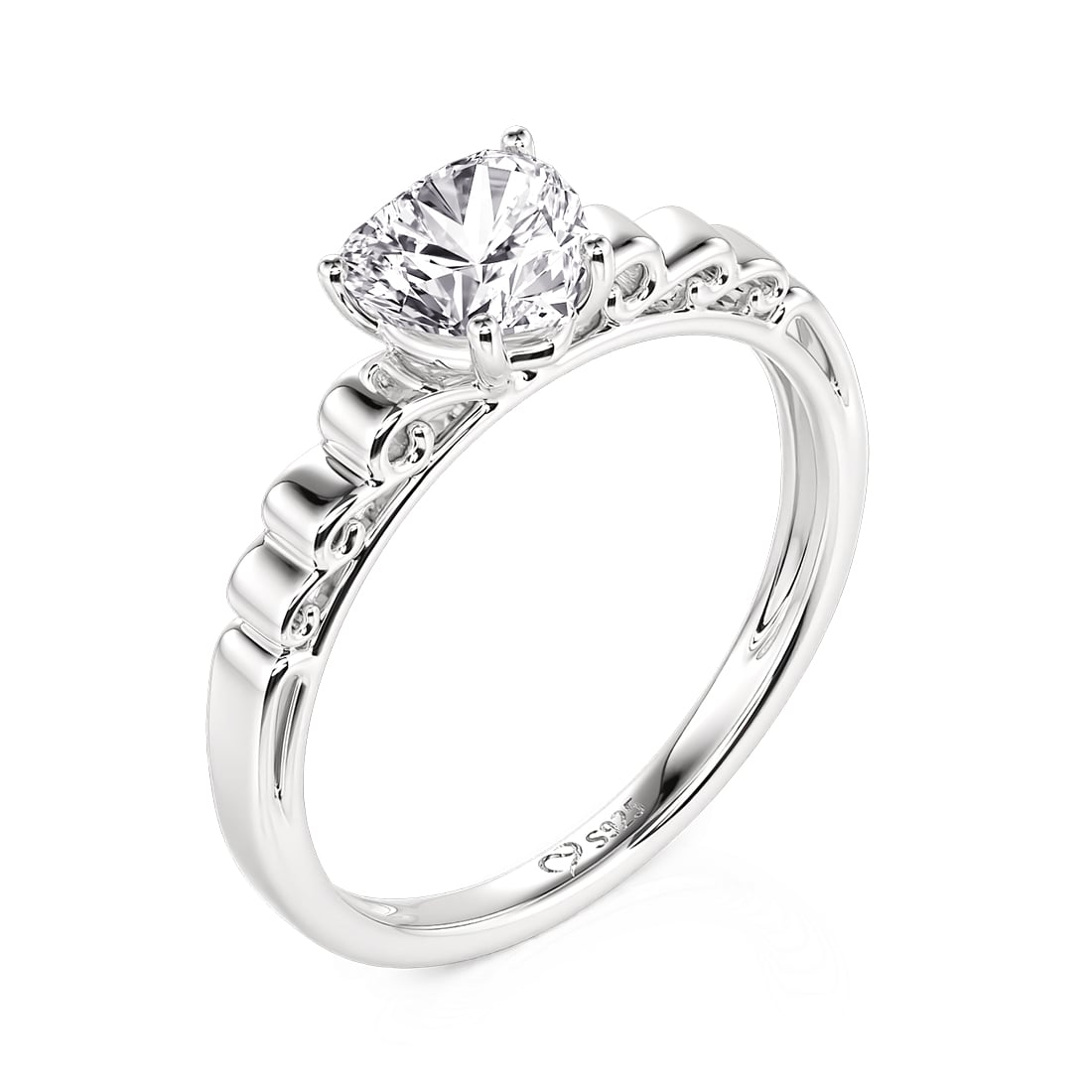 Jeulia Fashion Hidden Bow Heart Promise Ring Sterling Silver