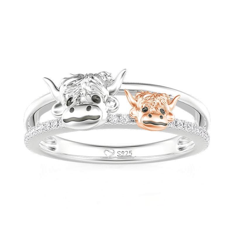 Jeulia Two Tone Double Row Highland Cow Ring with Pave Accent