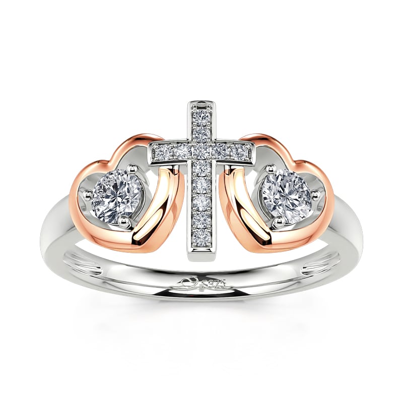 Jeulia Heart & Cross Faith Round Cut Sterling Silver Ring