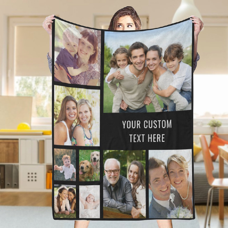 Personalized Photo Blanket with Custom Text Creative And Stylish Design Present for Dear Family