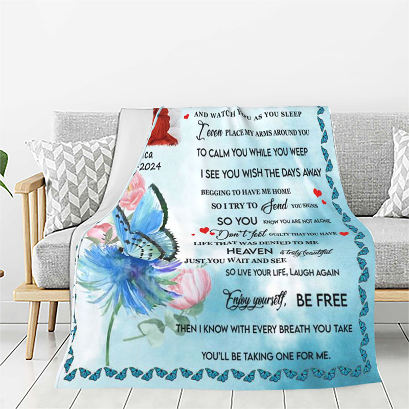 Personalized Picture Blanket with Blue Flower Pattern Best Gift for Family "Don't Feel Guilty"