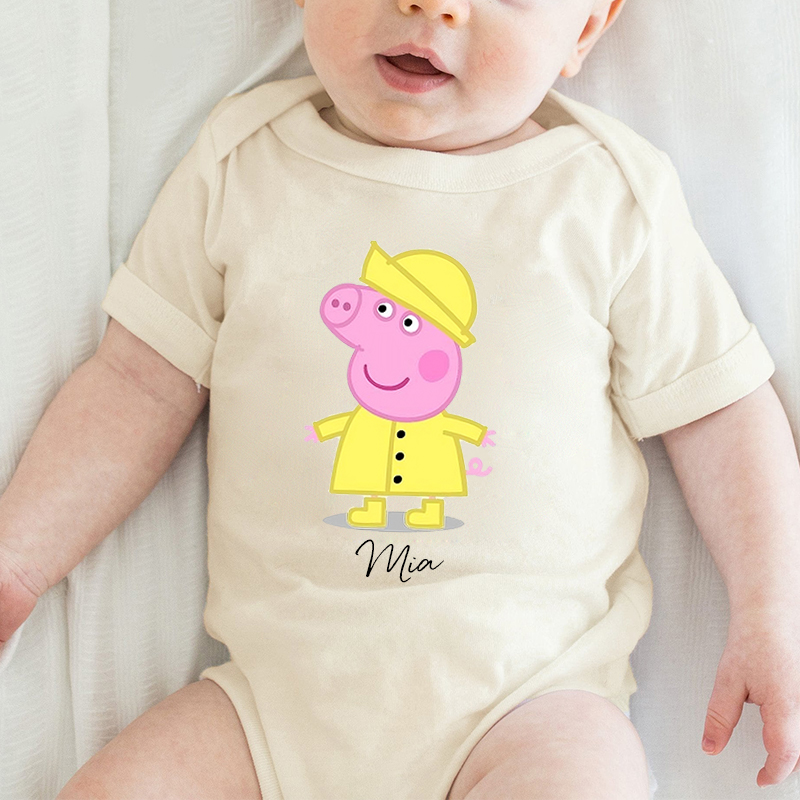 Personalized Baby Onesie Custom Piggy Baby Cartoon Design Adorable Baby Shower Gift for New Mom