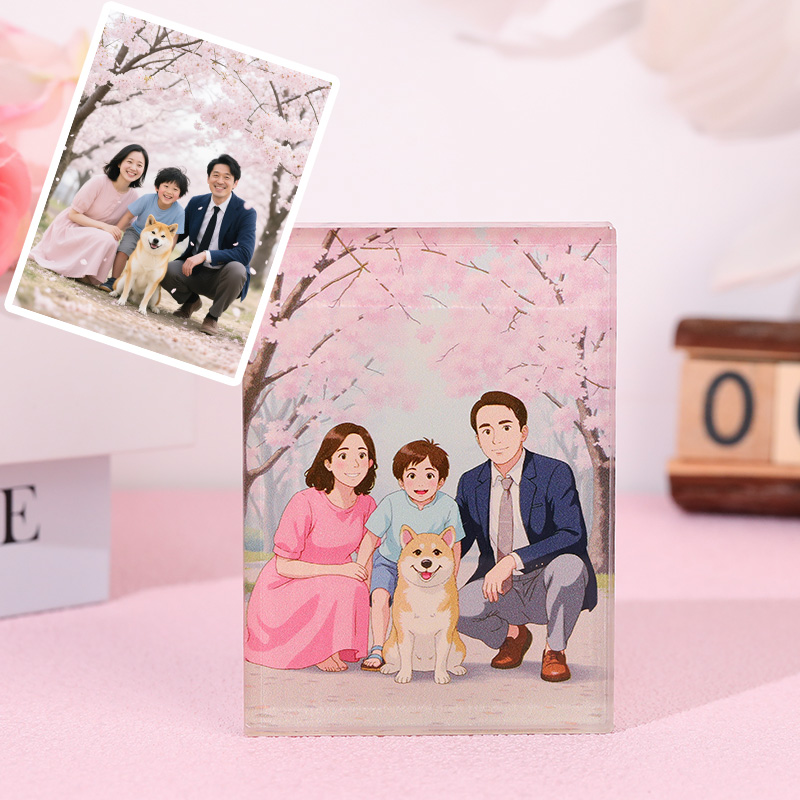 Personalized Ghibli Photo Style Acrylic Plaque Gift for Family