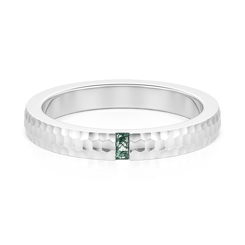 Jeulia Hammered Men's Rectangular Moss Agate Wedding Band