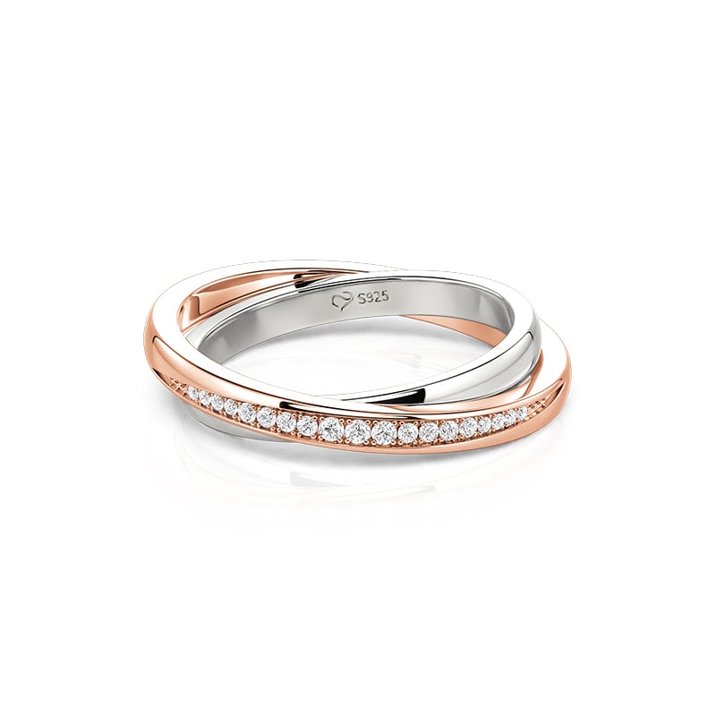 Jeulia Two Tone Pave Crossover Wedding Band for Women