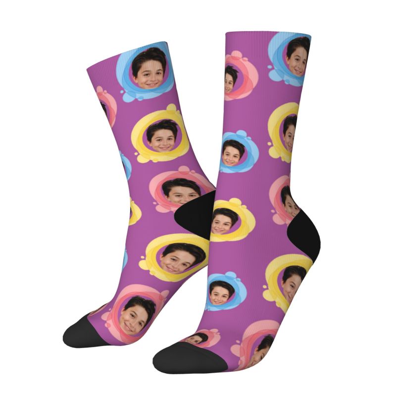 Customized Face Socks Add Photos in Colorful Circle Gifts for Dad