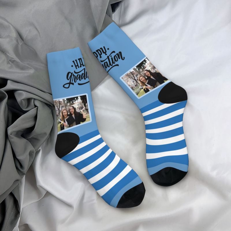 Custom Striped Face Socks 6 Colors Add Photo As Graduation Gift
