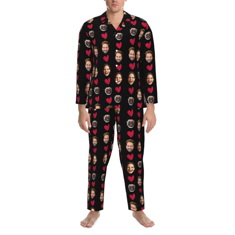 Pyjama personnalisé Photos personnalisées de vos proches Conception de cœur chaleureux Cadeau parfait pour les couples