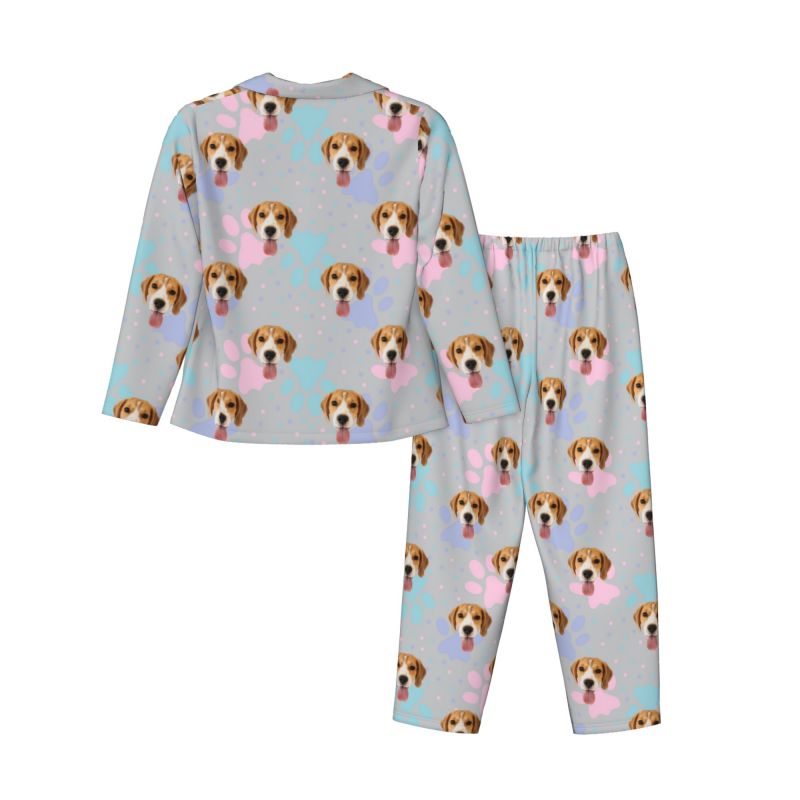 Pijama personalizado con foto de mascota personalizada, diseño de huellas de patas de colores y puntos, regalo creativo para amantes de las mascotas