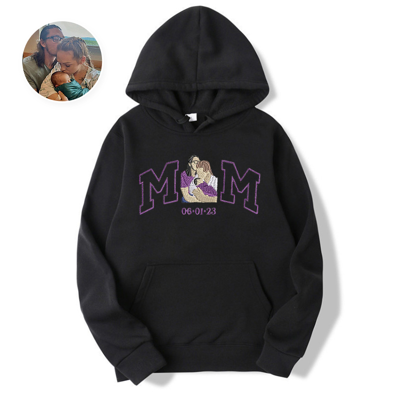 Personalized Hoodie Embroidered Custom Family Photo with Your Message Design Perfect Mother's Day Gift