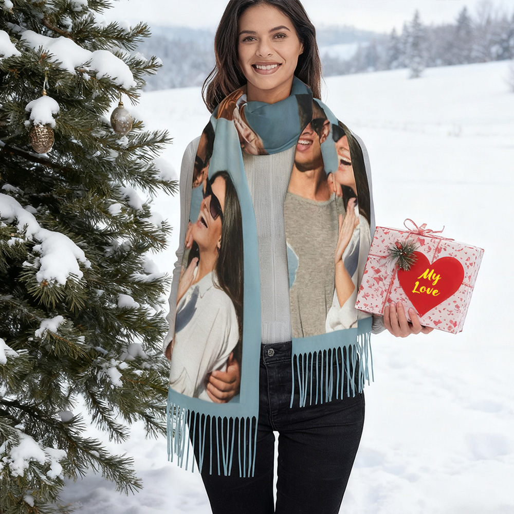 Personalized Photo Scarf Soft Winter Scarf Valentine's Day Gift for Couples