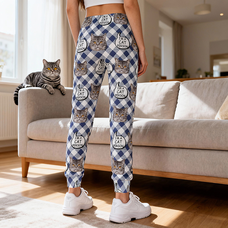 Personalized Unisex Sweatpants Custom Photo and Engraving Grid Design Gift for Pet Lovers