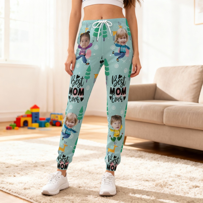 Personliga unisex-joggingbyxor med eget foto på barn söt mönsterdesign present till kära mamma