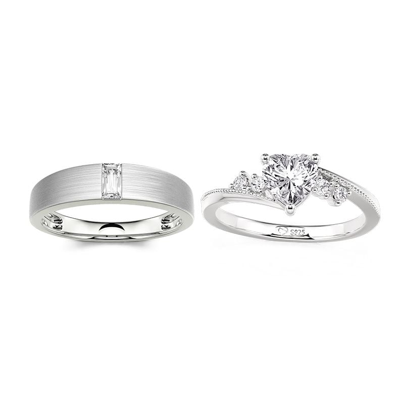 Jeulia Elegant Couple Rings Set Sterling Silver