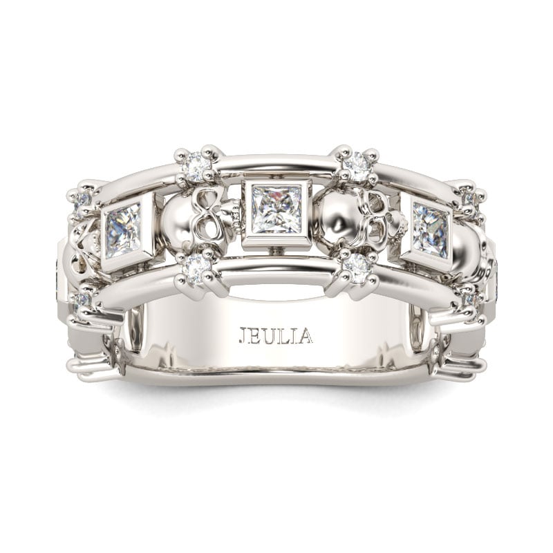 Jeulia Skull Princess Cut Sterling Silver Women's Band
