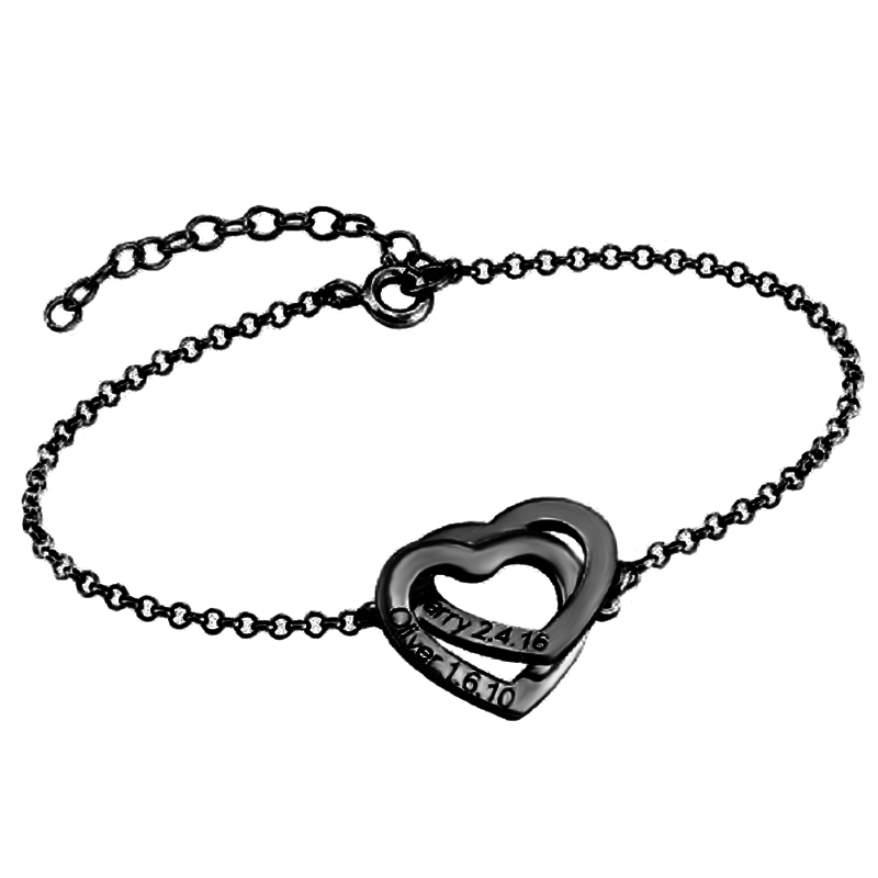 ダブル ハート ネーム 刻印 ブレスレット