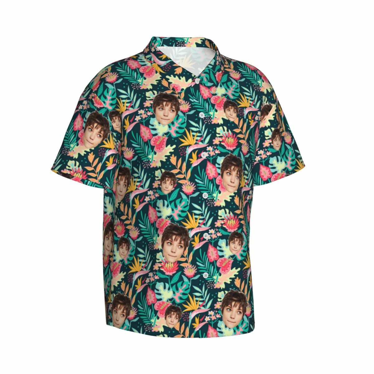 Personalized Men's Shirt Tropical Style Custom Face Photo Leaves Print for Him