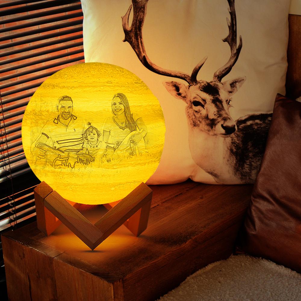 Lámpara de luna con foto 3D grabada personalizada, toque 2 colores, regalo familiar