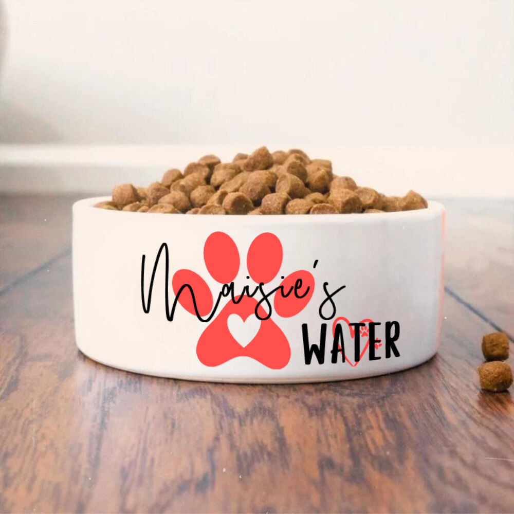 Personalized Pet Bowl Custom Text With Paw Warm Gift For Cute Pets