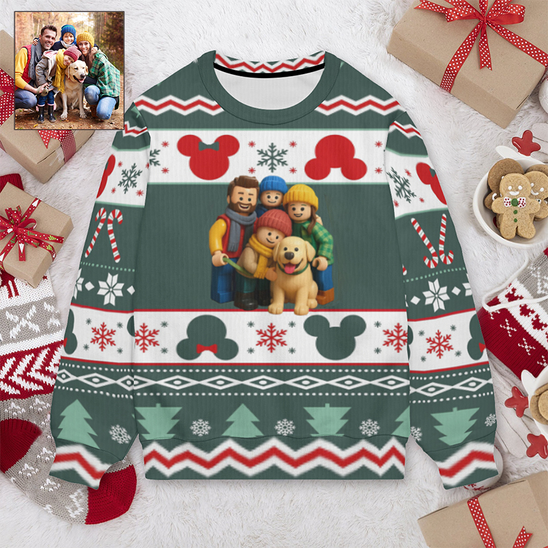 Personalized Ugly Sweater Unisex Custom Photo Cartoon Style Funny Design Perfect Christmas Gift for Family