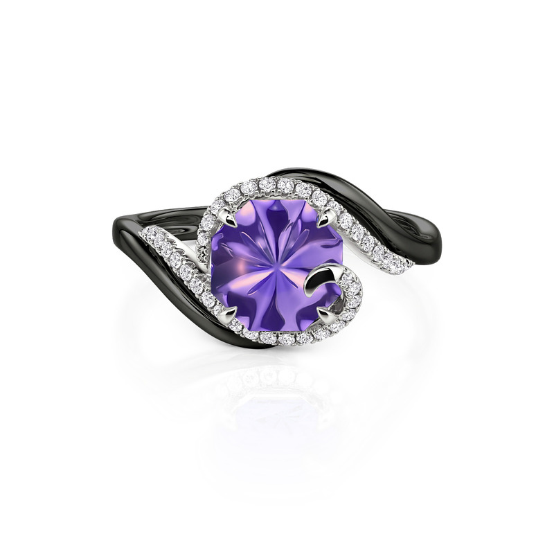 Jeulia Parallel Meet Two Tone Violet Jellyfish Cut Bypass Promise Ring