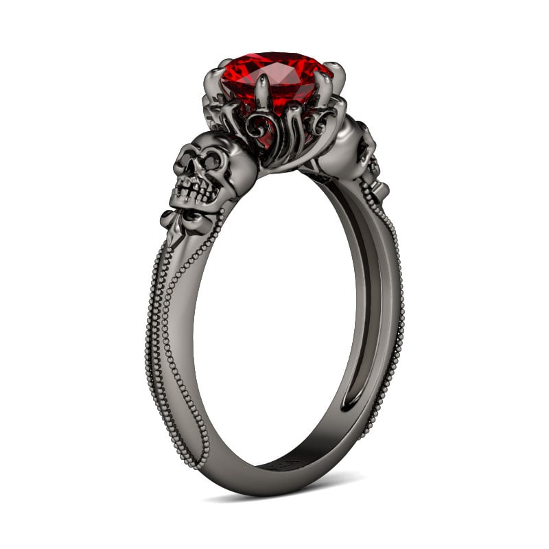 Jeulia Black Tone Round Cut Sterling Silver Skull Ring