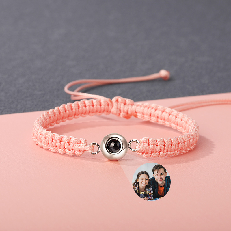 Personalized Braided Pink Rope Photo Projection Bracelet Sweet Cool Gift