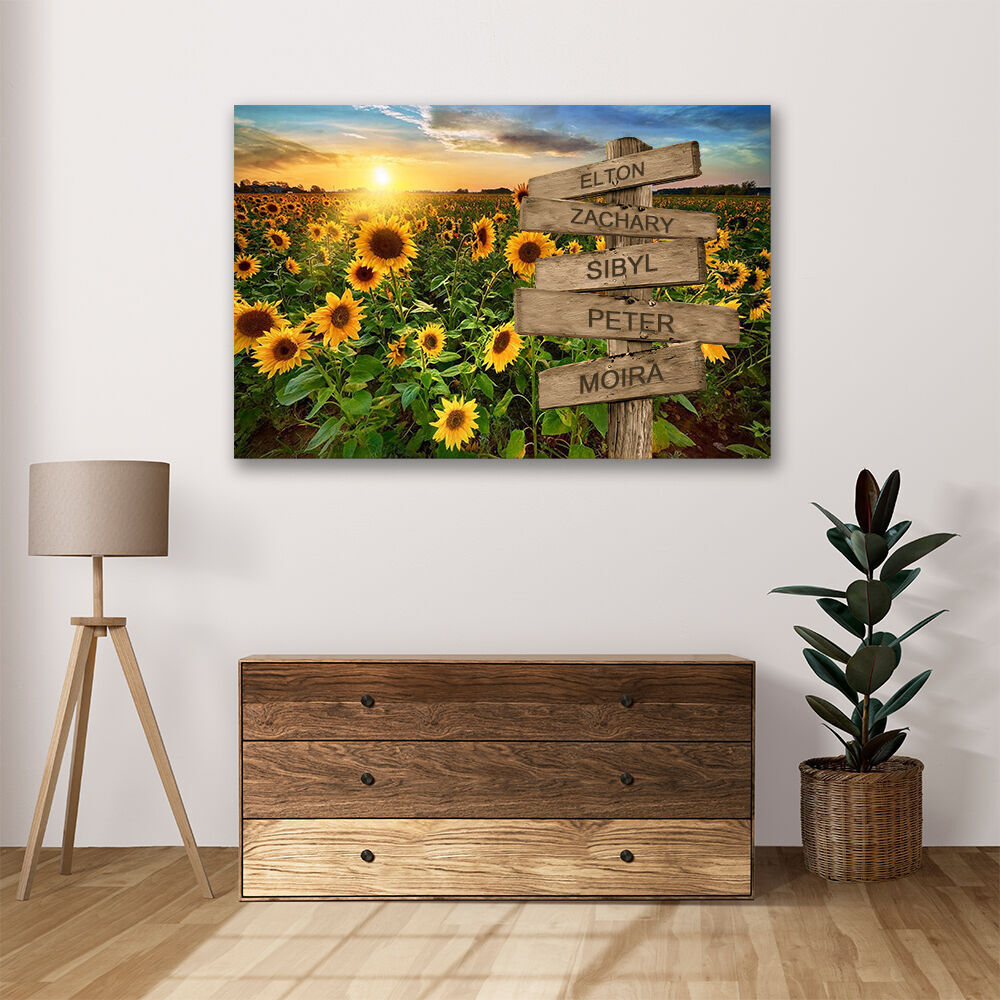 Personalized Name Canvas Wall Art with Sun Flowers Pattern Best Gift for Friends