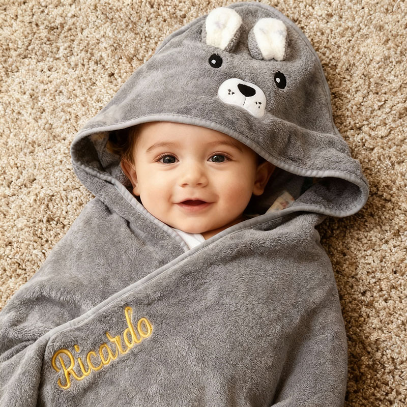 Personalized Name Hooded Bath Towel Cute Gift for Baby