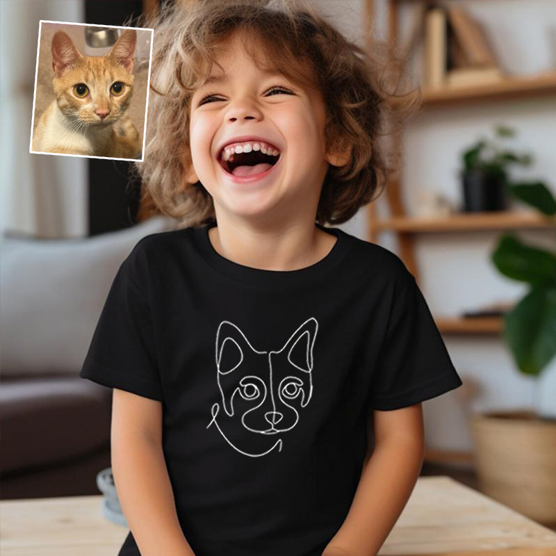 Personalized Kids Embroidered T-Shirts Customized Line Drawing Warm Gifts For Pet Lovers