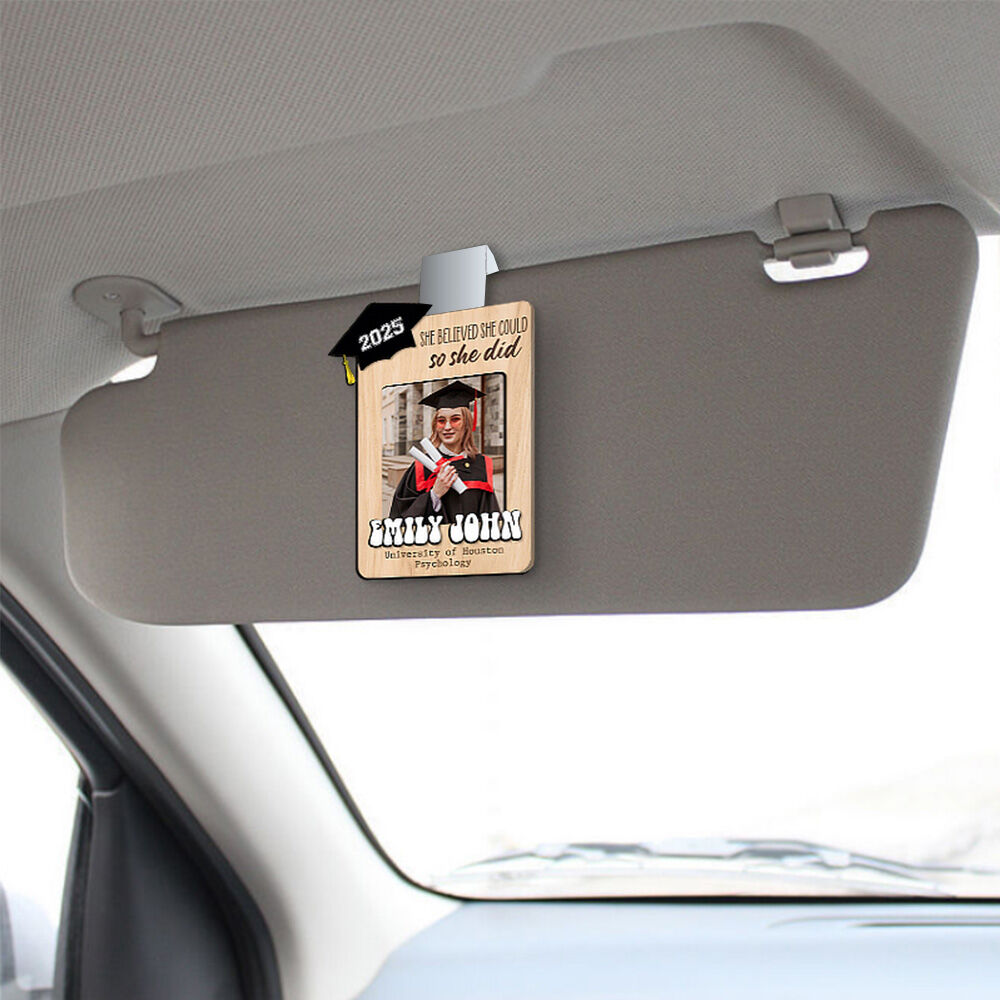 Personalized Car Visor Clip Wooden Photo Frame Car Decorations Graduation Gift for Friends