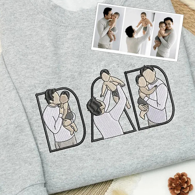 Personalized Sweatshirt Embroidered Custom Dad and Kids Photos Design Perfect Gift for Father's Day