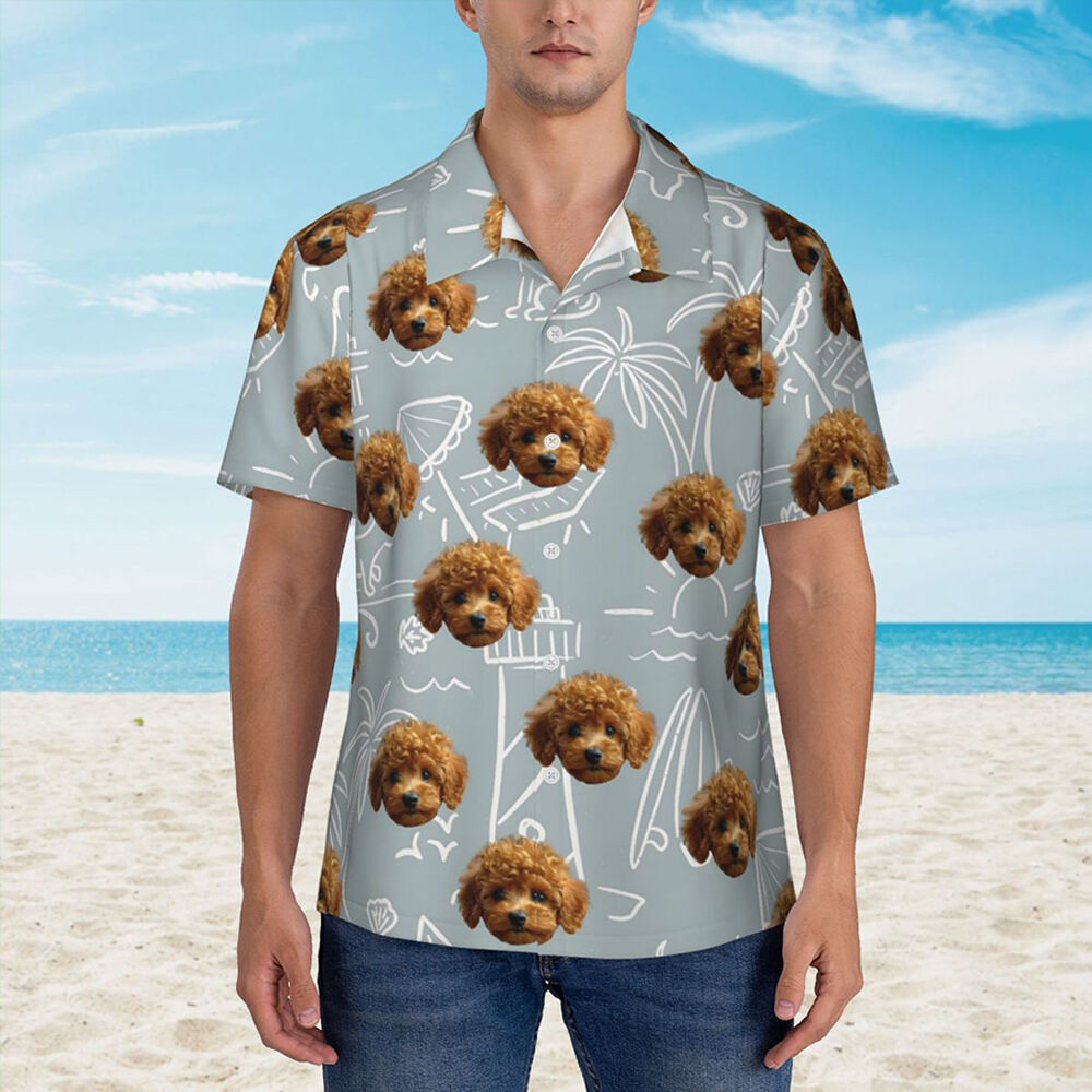 Personalized Hawaiian Shirt with Sketch Sun Umbrella Simple Summer Tops for Men