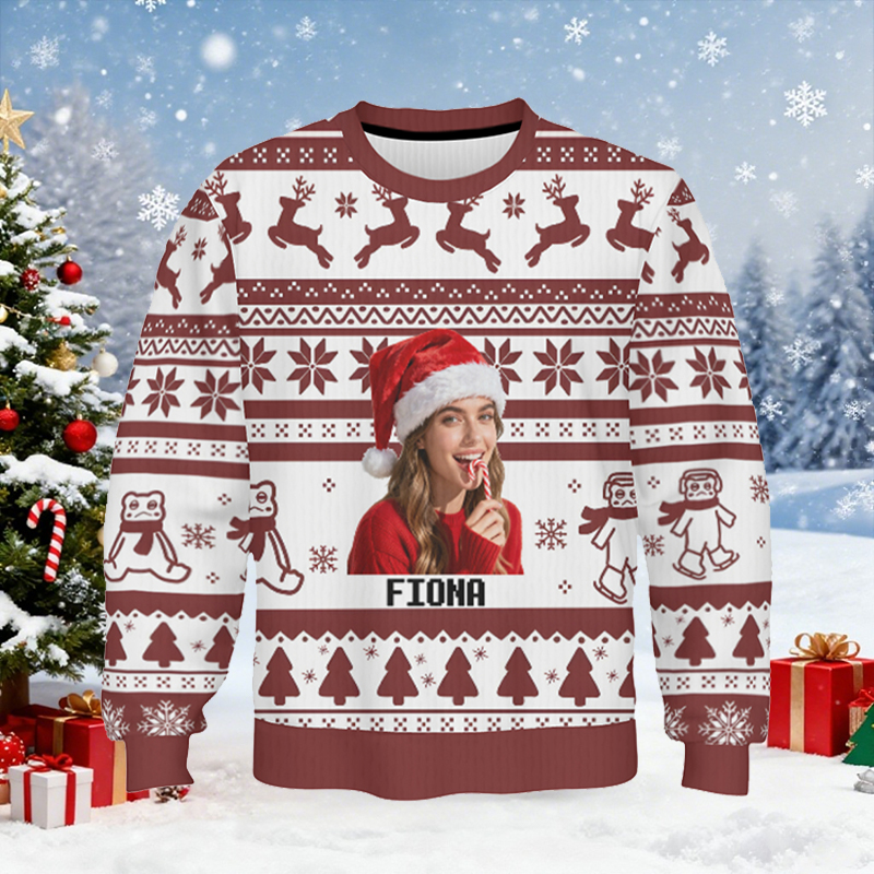 Personalized Ugly Sweater Unisex Custom Photo Funny Christmas Pattern Design Gift for Family and Friends