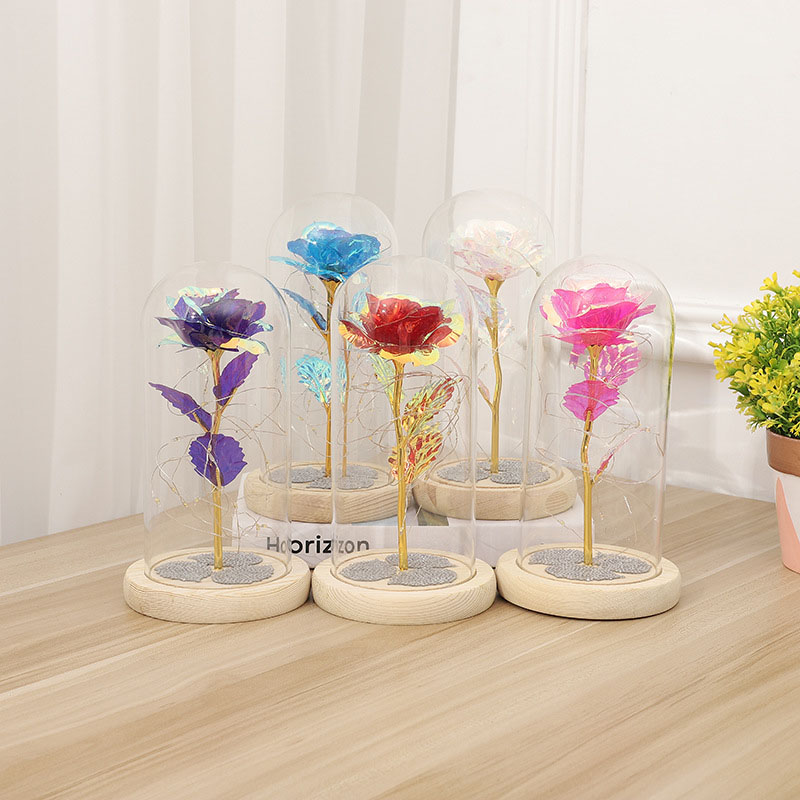 Lampada con Rosa Paralume in Vetro Luci Notturni Regali con Fiore