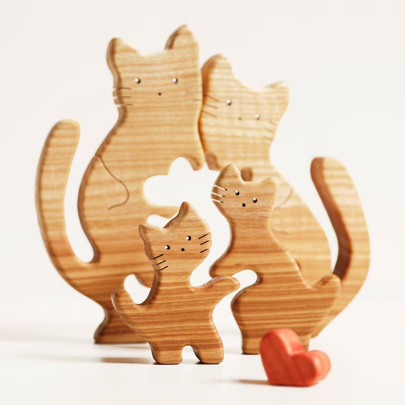 Casse-tête en bois personnalisé pour les parents avec des noms de chats chaleureux