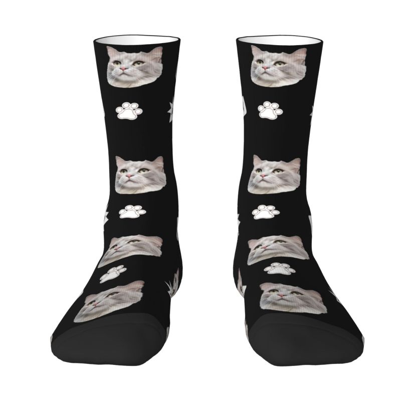 Calcetines faciales personalizados con foto de gato agregada como regalo para los amantes de las mascotas