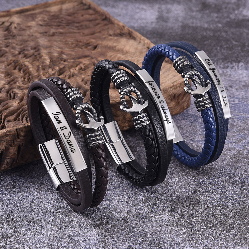 Personalized Men's Bracelet With Custom Text Warm Father's Day Gift