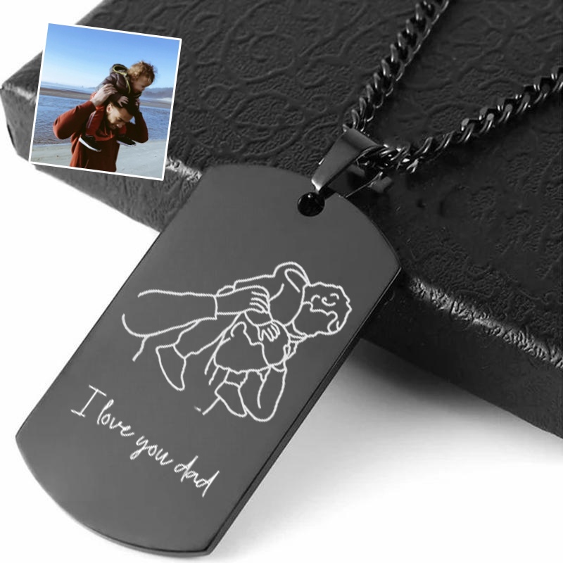 Personalized Dog Tag Necklace Custom Sketch Photo Father's Day Gift