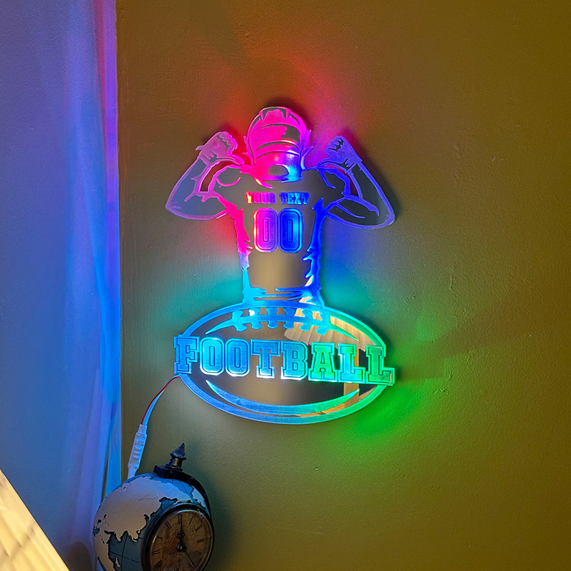 Personalized Rugby Player Mirror Light With Custom Numbers And Names For Sports Lovers