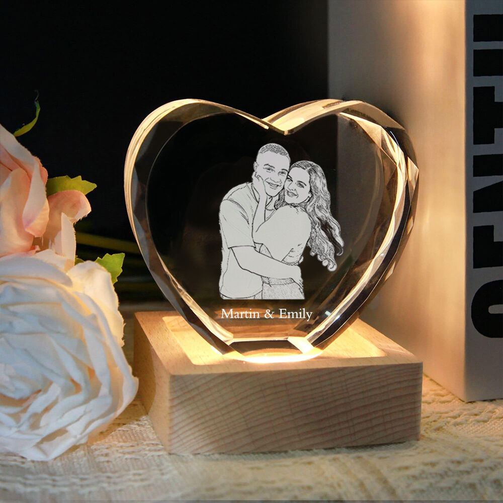 Personalized Crystal Photo with LED Light Base Add Name Valentine's Day Gift for Couples