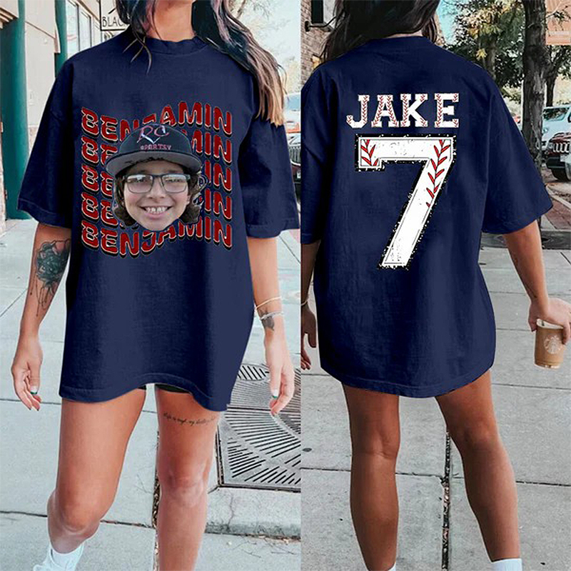 Personalized T-shirt Custom Head Photo Colorful Name Baseball Number Design Gift for Sports Lover
