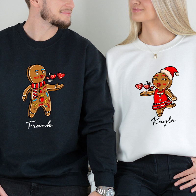 Personalized Sweatshirt Gingerbread Man and Woman Cute Couple Christmas Design Gift for Lovers