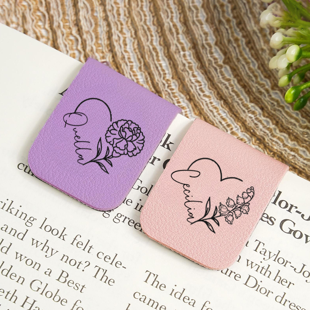 Personalized Birth Flower Magnetic Bookmark PU Leather Bookmark Book Lover Gift for Birthday