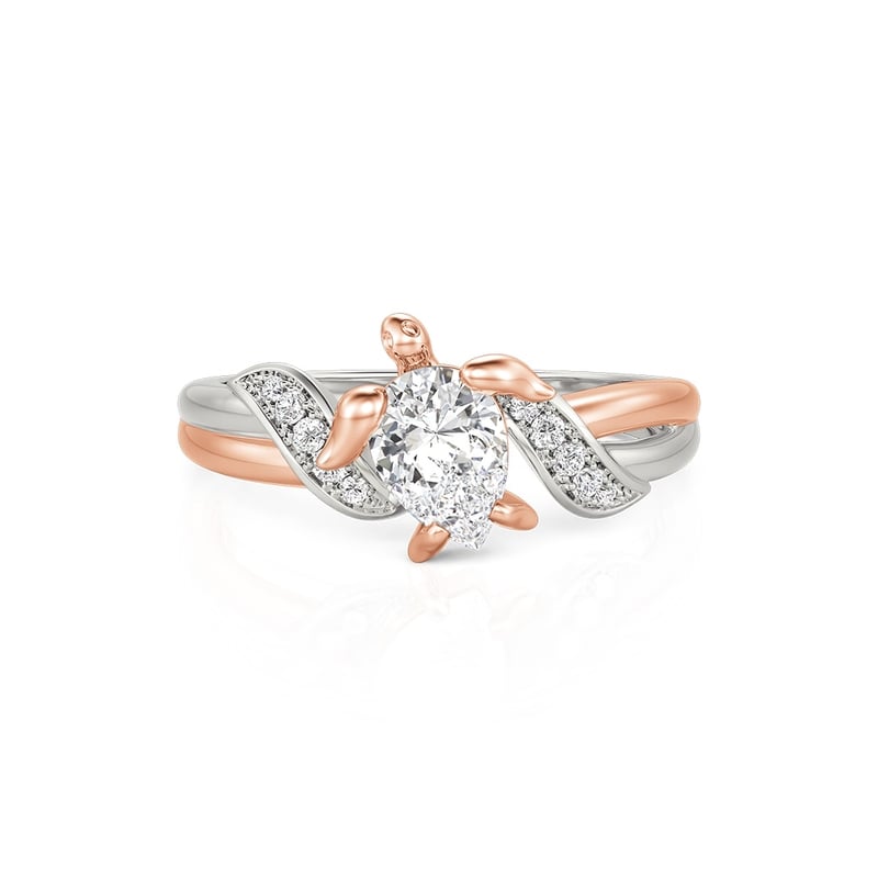 Jeulia Hug Me Two Tone Custom Pear Cut Turtle Ring with Birthstone