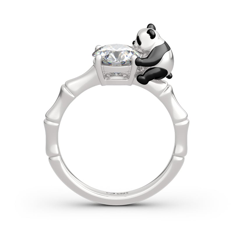 Jeulia Hug Me "Cute Panda" Round Cut Sterling Silver Ring