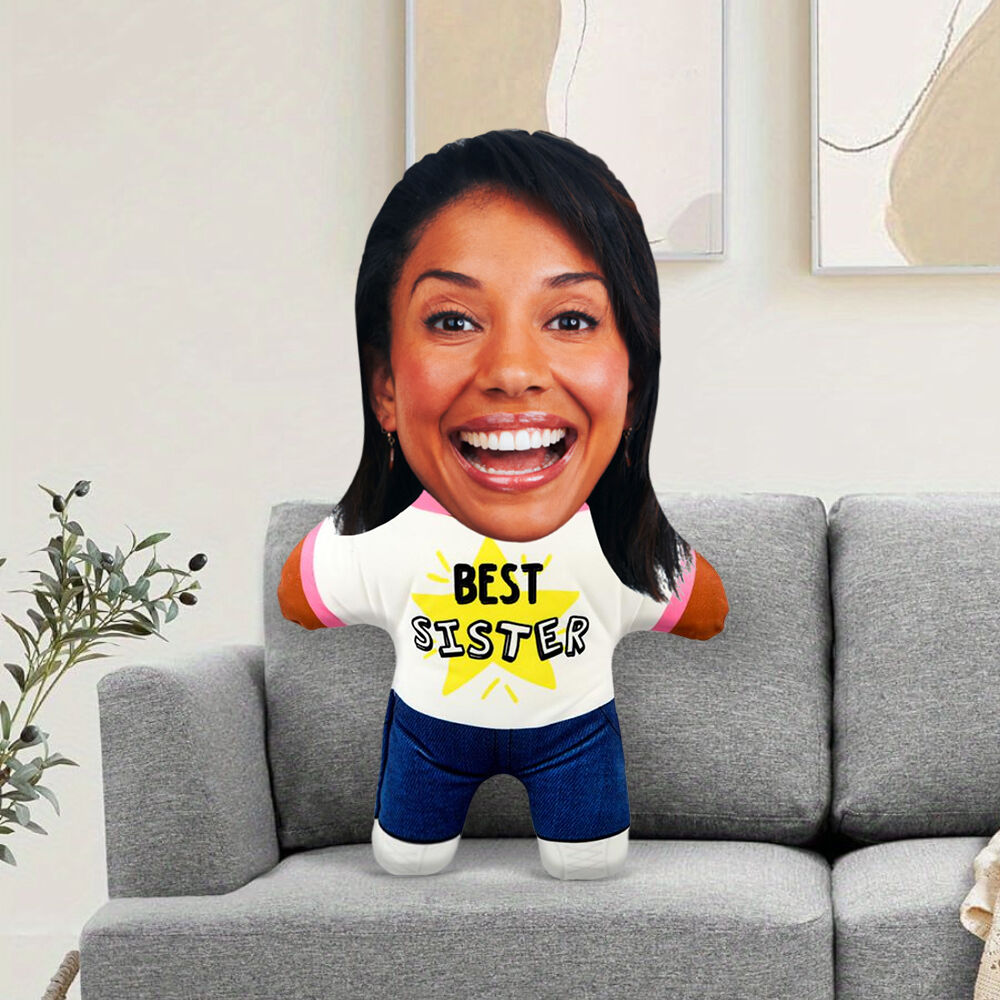 "Best Sister" Custom Face Pillow Funny Gift for Friend