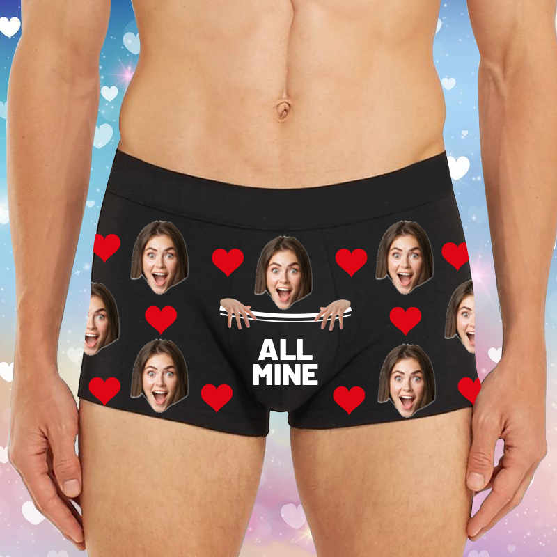 Personalized Photo Men's Underwear Boxer Briefs Funny Present for Valentine's Day "All Mine"